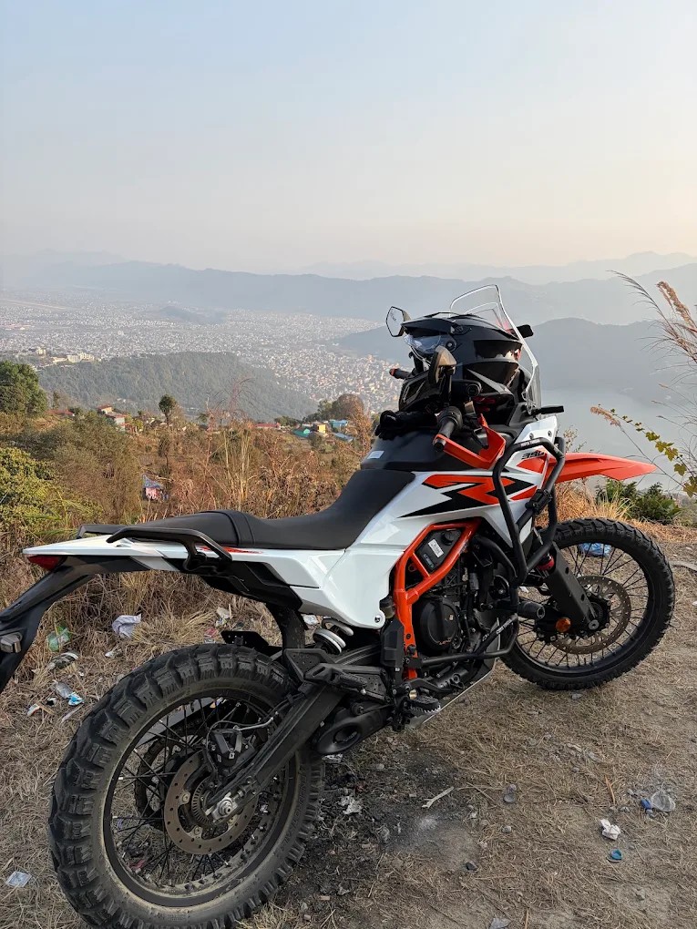 Adventure bike on a mountain viewpoint